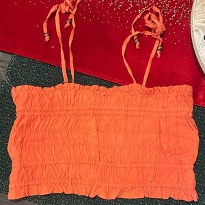 Elan Bright Orange Smocked Top